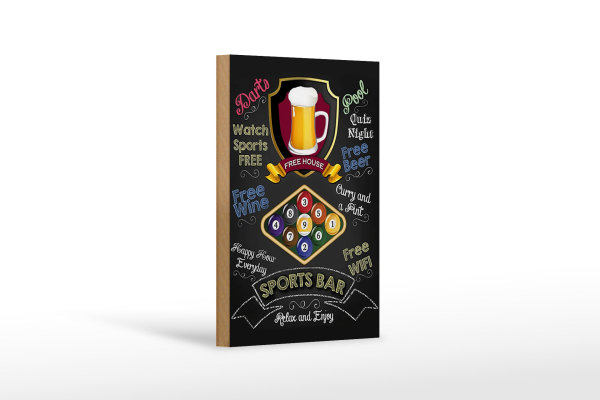 Holzschild Spruch 12x18cm sports bar Billard relax and enjoy
