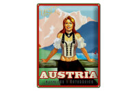Blechschild Reise 30x40 cm Österreich Austria Frau in Tracht Deko Schild