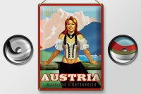 Blechschild Reise 30x40 cm Österreich Austria Frau in Tracht Deko Schild