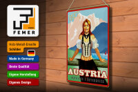 Blechschild Reise 30x40 cm Österreich Austria Frau in Tracht Deko Schild