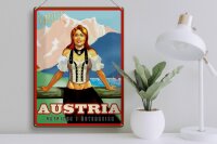 Blechschild Reise 30x40 cm Österreich Austria Frau in Tracht Deko Schild