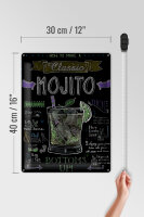 Blechschild Cocktail 30x40 cm Classic Mojito Rezept Tafeloptik Deko Schild