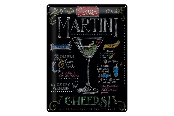 Blechschild Cocktail 30x40 cm Classic Martini Rezept Tafeloptik Deko Schild