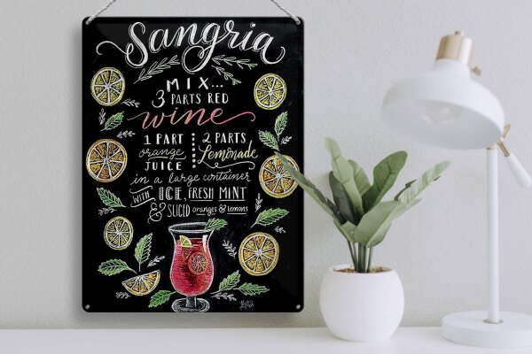 Blechschild Cocktail 30x40 cm Sangria Rezept Tafeloptik Deko Schild