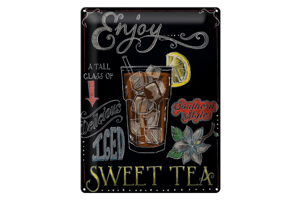 Blechschild Cocktail 30x40 cm Enjoy Sweet Iced Tea Tafeloptik Deko Schild