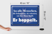 Blechschild Spruch 30x40 cm Wie der Hase läuft Er hoppelt Deko Schild