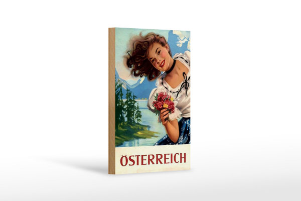 Holzschild Pin Up 12x18cm Österreich alpen Urlaub Frau