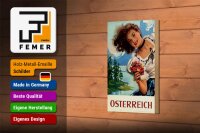 Holzschild Pin Up 12x18cm Österreich alpen Urlaub Frau