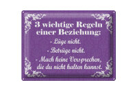 Blechschild Spruch 30x40 cm  3 wichtige Regeln einer Beziehung Deko Schild