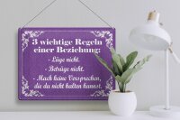 Blechschild Spruch 30x40 cm  3 wichtige Regeln einer Beziehung Deko Schild