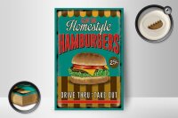 Holzschild Essen 12x18cm Hamburgers enjoy our Homestyle