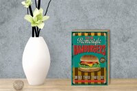 Holzschild Essen 12x18cm Hamburgers enjoy our Homestyle
