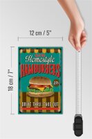 Holzschild Essen 12x18cm Hamburgers enjoy our Homestyle