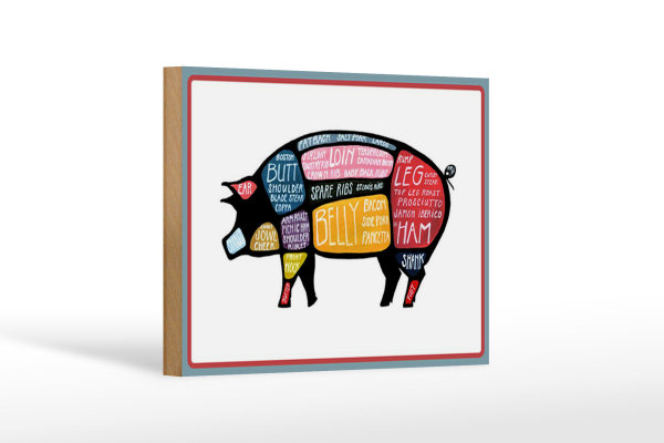 Holzschild Metzger 18x12cm Schwein cuts Pork Fleisch