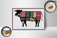 Holzschild Metzger 18x12cm Kuh Beef cuts Fleisch