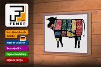 Holzschild Metzger 18x12cm Kuh Beef cuts Fleisch