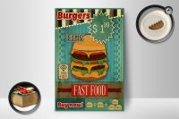 Holzschild Essen 12x18cm fast food Burgers buy now wifi
