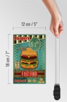 Holzschild Essen 12x18cm fast food Burgers buy now wifi
