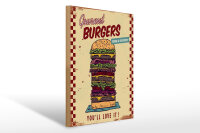 Holzschild Reklame 30x40 cm Gourmet Burgers Deko Schild