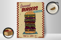 Holzschild Reklame 30x40 cm Gourmet Burgers Deko Schild