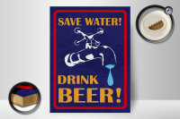 Holzschild Spruch 30x40 cm Safe water drink beer Wasserhahn Deko Schild