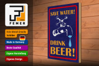 Holzschild Spruch 30x40 cm Safe water drink beer Wasserhahn Deko Schild