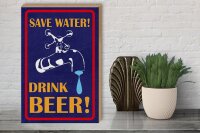 Holzschild Spruch 30x40 cm Safe water drink beer Wasserhahn Deko Schild