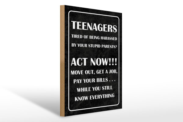 Holzschild Spruch 30x40 cm Teenager Act now Deko Schild