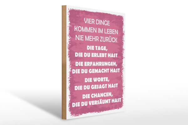 Holzschild Spruch 30x40 cm Vier dinge kommen im Leben nie mehr zurück Schild