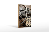 Holzschild Retro 12x18cm Auto Lenkrad Route US 66