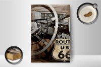 Holzschild Retro 12x18cm Auto Lenkrad Route US 66