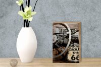Holzschild Retro 12x18cm Auto Lenkrad Route US 66