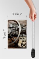 Holzschild Retro 12x18cm Auto Lenkrad Route US 66