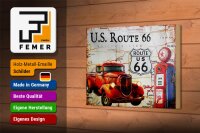 Holzschild Retro 18x12cm US Route 66 Oldtimer Tankstelle