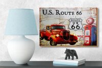 Holzschild Retro 18x12cm US Route 66 Oldtimer Tankstelle