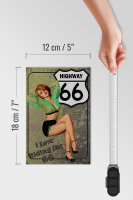 Holzschild Pin Up 12x18cm Highway 66 i love riding the 66