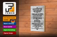 Holzschild Spruch 12x18cm rules of the bathroom wash hands