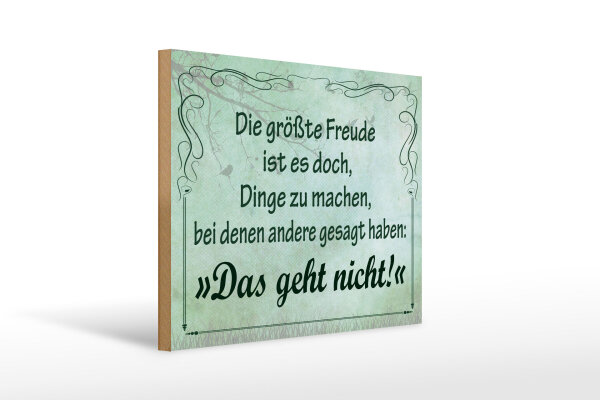 Holzschild Spruch 30x40 cm Größte Freude Dinge zu machen, bei denen andere