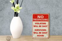 Holzschild Retro 12x18cm No trespassing violators be shot