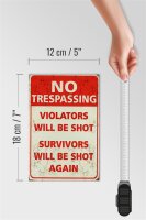 Holzschild Retro 12x18cm No trespassing violators be shot