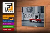 Holzschild Spruch 18x12cm Cuba Guevara Auto rot Oldtimer