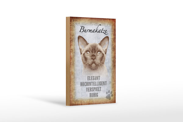 Holzschild Spruch 12x18cm Burmakatze Katze Schild