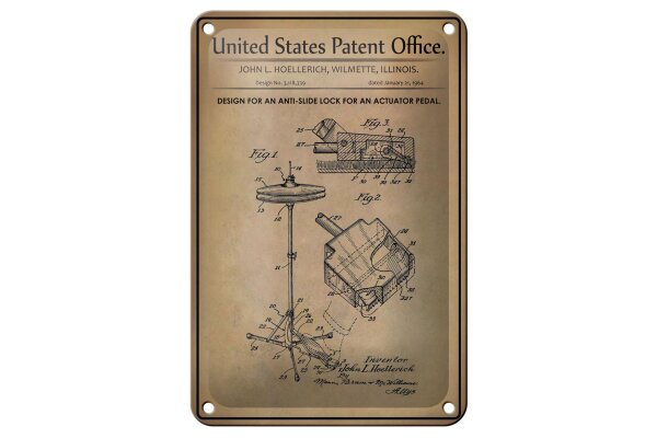 Blechschild Patent 12x18 cm Entwurf für Anti-Rutschsperre Pedal Deko Schild
