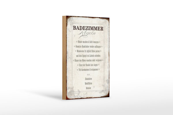 Holzschild Spruch 12x18cm Badezimmer Regeln Haus Schild
