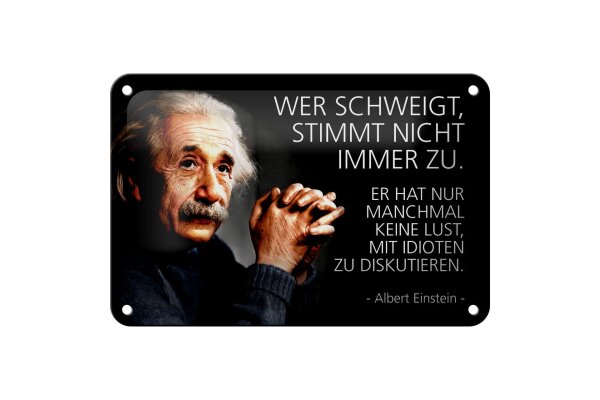 Blechschild Zitat 12x18 cm Einstein wer schweigt stimmt nicht zu Deko Schild