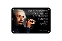 Blechschild Zitat 12x18 cm Einstein Hauptgrund für Stress Deko Schild