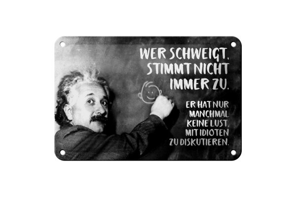 Blechschild Zitat 12x18 cm Einstein Tafel wer schweigt stimmt nicht zu Schild
