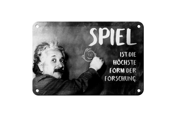Blechschild Zitat 12x18 cm Einstein Tafel Spiel ist Form von Forschung Schild