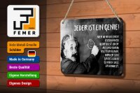 Blechschild Zitat 12x18 cm Einstein Tafel Jeder ist ein Genie Deko Schild