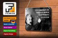 Blechschild Zitat 12x18 cm Einstein Tafel vorgefasste Meinung Atom Deko Schild